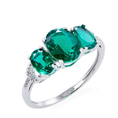 Pre-owned Tiffany & Co 10k White Gold Created Emerald And Diamond Accent Ring - Green