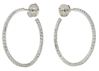 Pre-owned Tiffany & Co . 1.38 Ctw Diamond 18k Gold 30.0 Mm Inside Outside Hoop Earrings In Multi