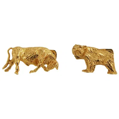 Pre-owned Tiffany & Co . 14 Karat Yellow Gold Bear And Bull Cufflinks