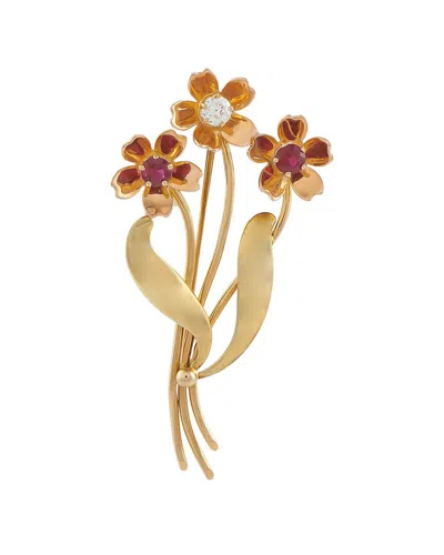 Tiffany & Co . 14k 1.00 Ct. Tw. Ruby Brooch (authentic Pre-loved) In Gold