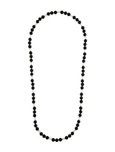 Pre-owned Tiffany & Co 14k Pearl & Onyx Bead Necklace, 30" In Multi