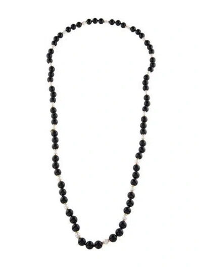 Pre-owned Tiffany & Co 14k Pearl & Onyx Bead Strand Necklace, 29.5" In Multi