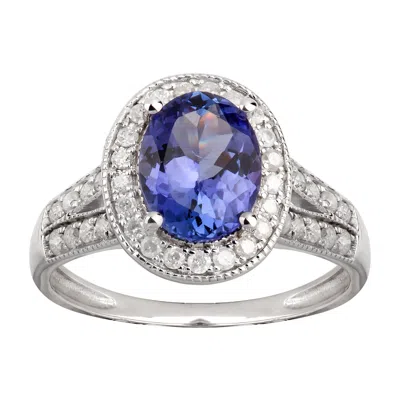 Pre-owned Tiffany & Co 14k White Gold 2.51 Carat Tw Genuine Tanzanite And Diamond Halo Ring In G-h