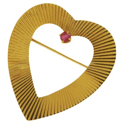 Pre-owned Tiffany & Co . 14k Yellow Gold Heart Pin Brooch With Ruby