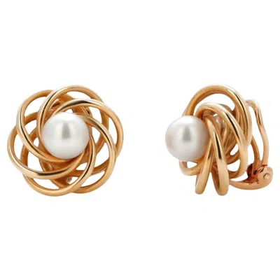 Pre-owned Tiffany & Co Tiffany And Co. 14k Yellow Gold Pearl Lever-back Vintage Earrings