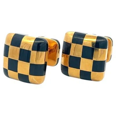 Pre-owned Tiffany & Co 18 Karat Yellow Gold Locking Checkerboard Cufflinks 11.9 Grams