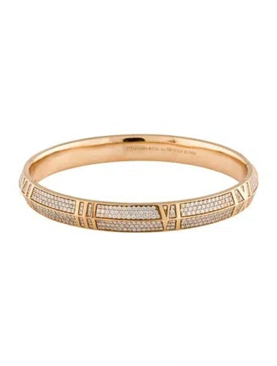 Pre-owned Tiffany & Co 18k 3.06ctw Diamond Atlas Closed Hinged Bangle Bracelet, 7" In Multi