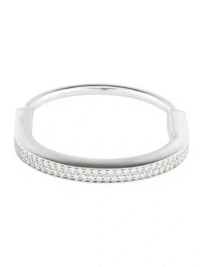 Pre-owned Tiffany & Co 18k 4.99ctw Diamond Lock Bangle Bracelet, 6.75" In Multi