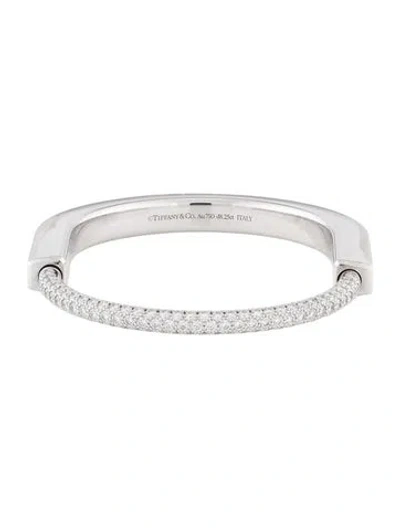 Pre-owned Tiffany & Co 18k 8.25ctw Diamond Tiffany Lock Bangle Bracelet, 6.75" In Multi