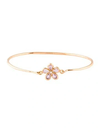 Pre-owned Tiffany & Co 18k Amethyst & Diamond Flower Bracelet, 6.75" In Multi