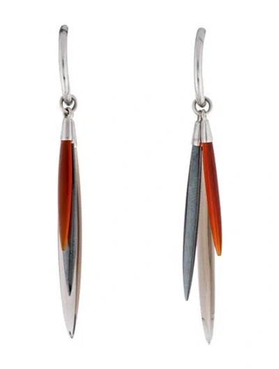 Pre-owned Tiffany & Co 18k Carnelian, Hematite And Quartz Feather Drop Earrings In Multi