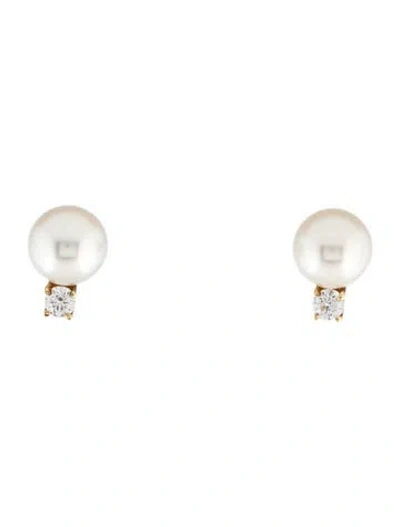 Pre-owned Tiffany & Co 18k Diamond & Pearl Stud Earrings In Multi