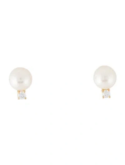 Pre-owned Tiffany & Co 18k Diamond & Pearl Stud Earrings In Multi