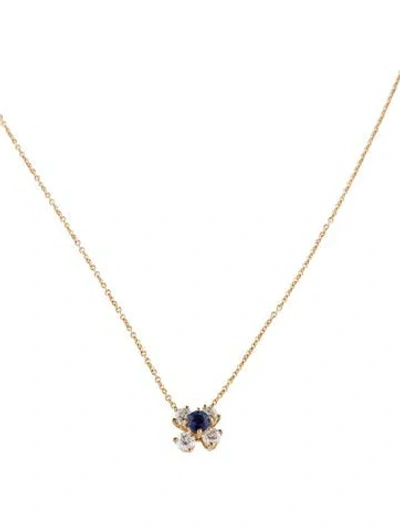 Pre-owned Tiffany & Co 18k Diamond & Sapphire Pendant Necklace, 16.25" In Multi