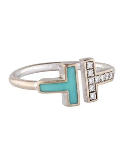 Pre-owned Tiffany & Co 18k Diamond &turquoise Wire Ring In Multi