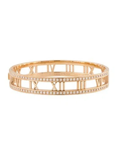 Pre-owned Tiffany & Co 18k Diamond Atlas Bangle Bracelet, 6.5" In Multi