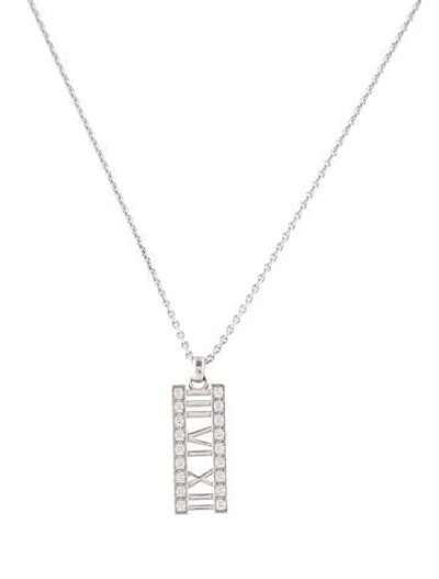 Pre-owned Tiffany & Co 18k Diamond Atlas Bar Pendant Necklace, 16" In Multi