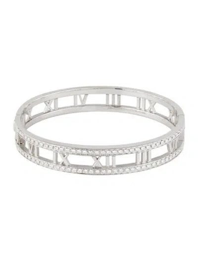 Pre-owned Tiffany & Co 18k Diamond Atlas Hinged Bangle Bracelet, 6.5" In Multi