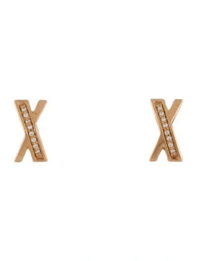 Pre-owned Tiffany & Co 18k Diamond Atlas X Stud Earrings In Multi