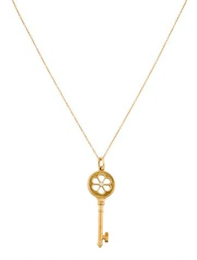 Pre-owned Tiffany & Co 18k Diamond Blossom Key Pendant Necklace, 16" In Multi