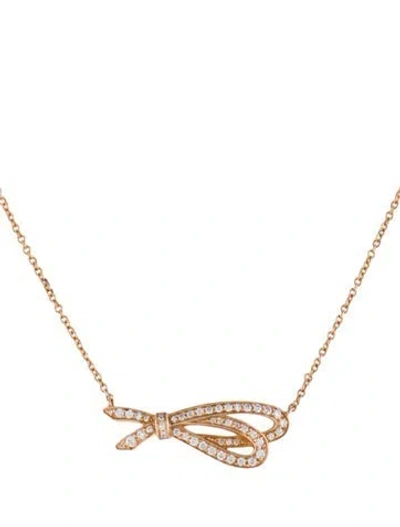 Pre-owned Tiffany & Co 18k Diamond Bow Pendant Necklace, 16" In Multi