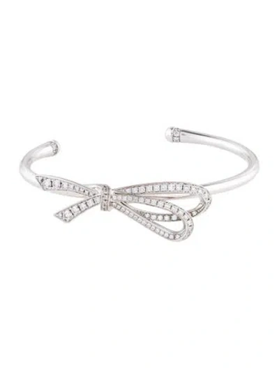 Pre-owned Tiffany & Co 18k Diamond Bow Ribbon Cuff Bracelet, 6" In Multi