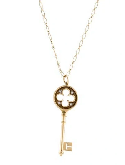 Pre-owned Tiffany & Co 18k Diamond Clover Key Pendant Necklace, 24.25" In Multi