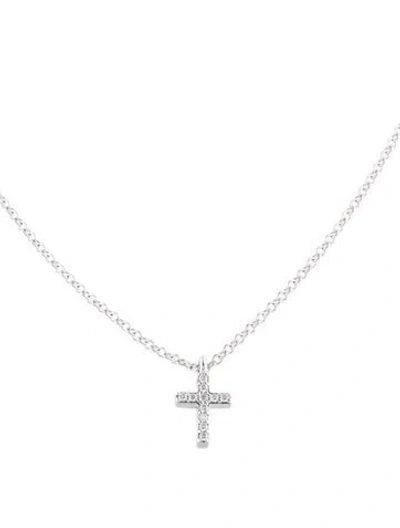 Pre-owned Tiffany & Co 18k Diamond Cross Pendant Necklace, 16" In Multi