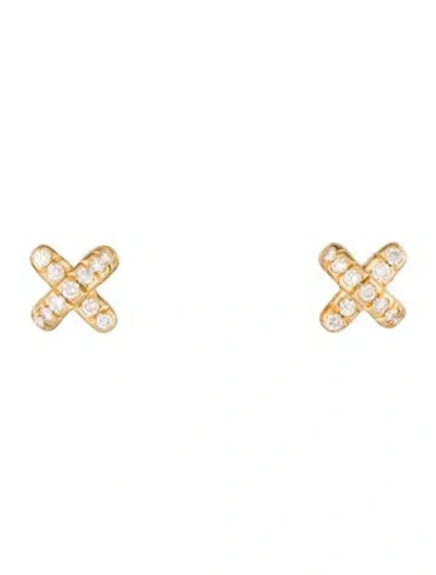 Pre-owned Tiffany & Co 18k Diamond Cross Stitch Stud Earrings In Multi