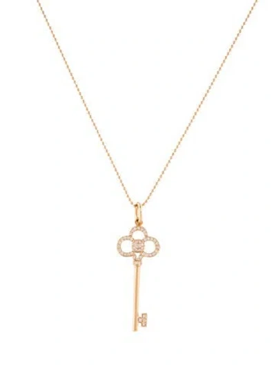 Pre-owned Tiffany & Co 18k Diamond Crown Key Pendant Necklace, 16" In Multi