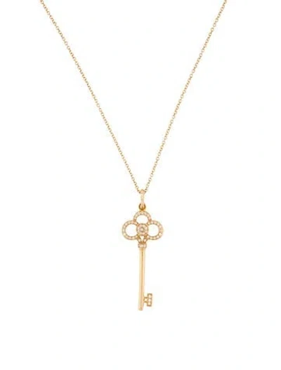 Pre-owned Tiffany & Co 18k Diamond Crown Key Pendant Necklace, 16" In Multi