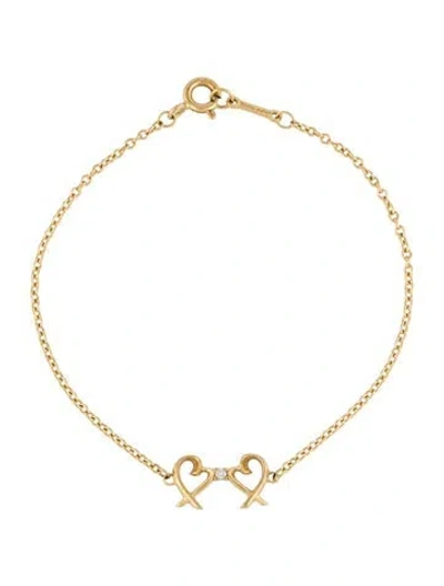 Pre-owned Tiffany & Co 18k Diamond Double Loving Heart Bracelet, 6.25" In Multi