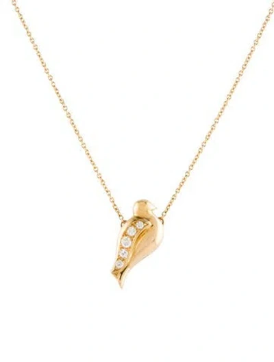 Pre-owned Tiffany & Co 18k Diamond Dove Pendant Necklace, 16.25" In Multi