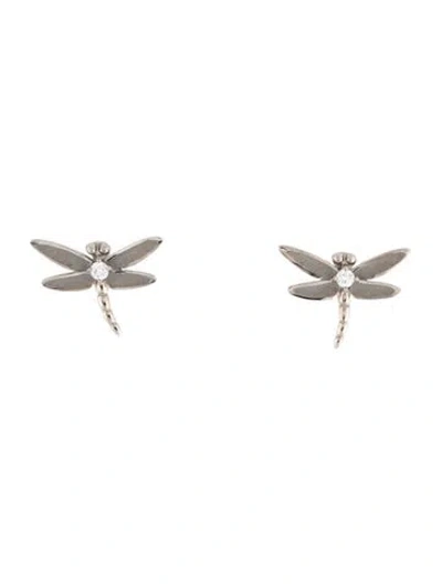 Pre-owned Tiffany & Co 18k Diamond Dragonfly Stud Earrings In Multi