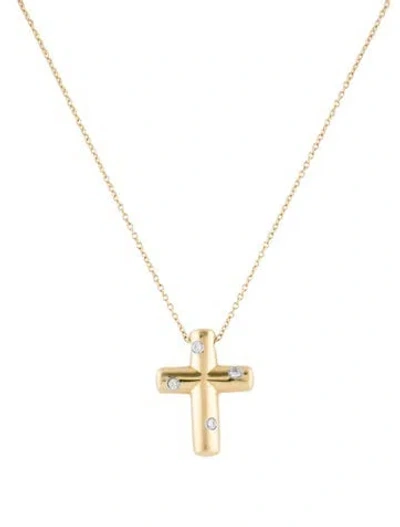 Pre-owned Tiffany & Co 18k Diamond Etoile Cross Pendant Necklace, 16" In Multi