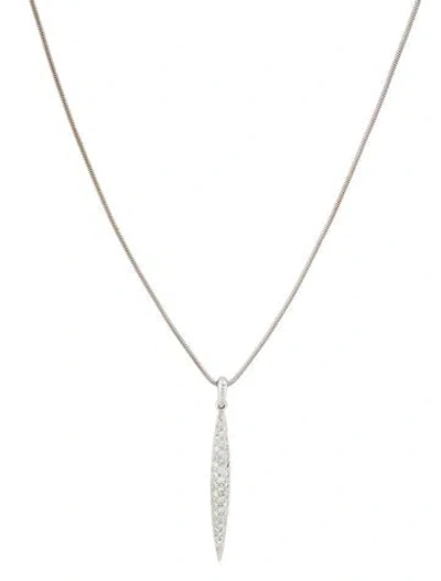 Pre-owned Tiffany & Co 18k Diamond Feather Pendant Necklace, 18" In Multi