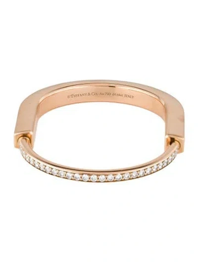 Pre-owned Tiffany & Co 18k Diamond Full Pave Lock Bangle Bracelet, 6" In Multi