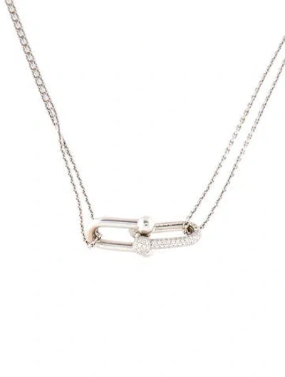 Pre-owned Tiffany & Co 18k Diamond Hardwear Large Double Link Pendant Necklace, 16" In Multi