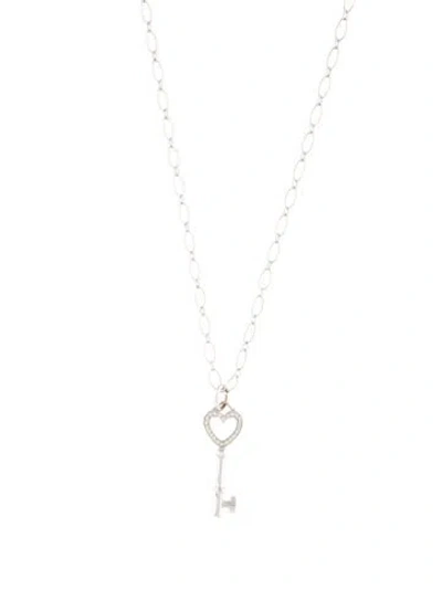 Pre-owned Tiffany & Co 18k Diamond Heart Key Pendant Necklace, 16" In Multi