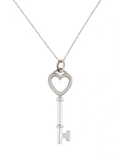 Pre-owned Tiffany & Co 18k Diamond Heart Key Pendant W/ 14k Unbranded Chain, 18" In Multi