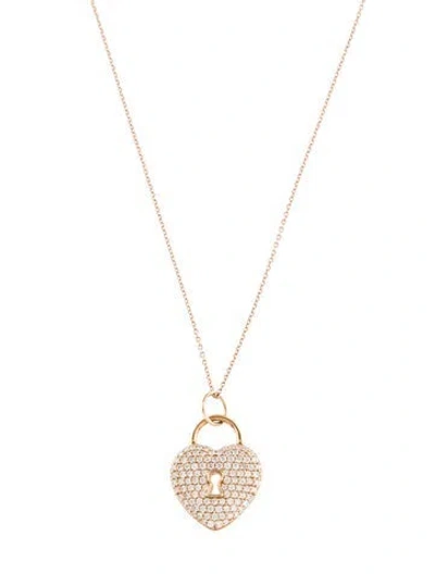 Pre-owned Tiffany & Co 18k Diamond Heart Lock Pendant Necklace, 20" In Multi