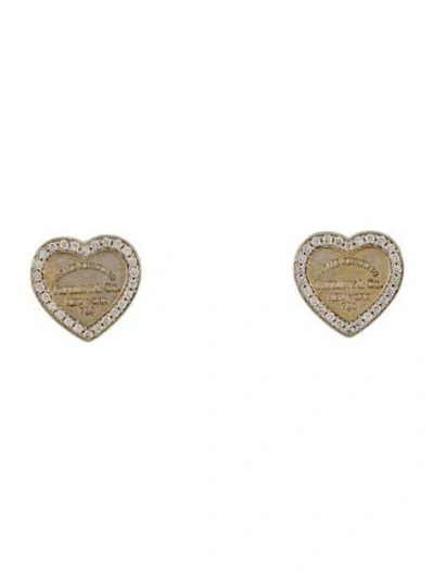 Pre-owned Tiffany & Co 18k Diamond Heart Stud Earrings In Multi