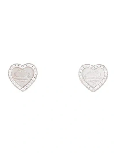 Pre-owned Tiffany & Co 18k Diamond Heart Stud Earrings In Multicolor