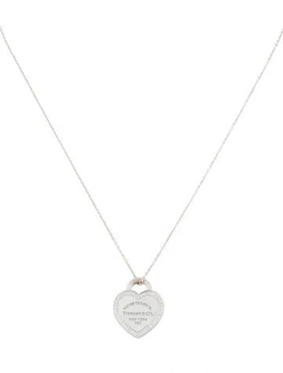 Pre-owned Tiffany & Co 18k Diamond Heart Tag Charm Pendant Necklace, 16" In Multi