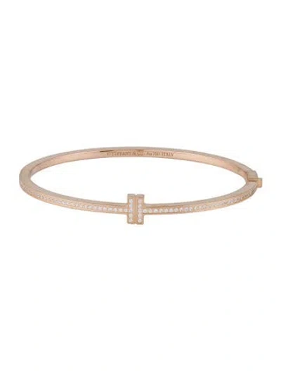 Pre-owned Tiffany & Co 18k Diamond Hinged Wire Bangle, 6.5" In Multicolor