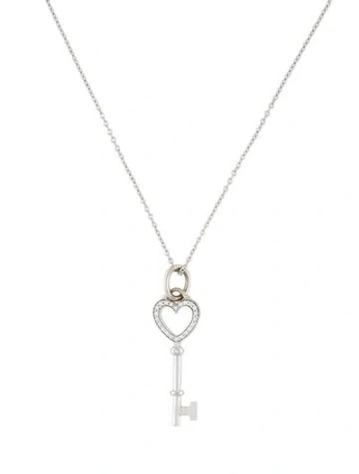 Pre-owned Tiffany & Co 18k Diamond Key Pendant Necklace, 16" In Multi