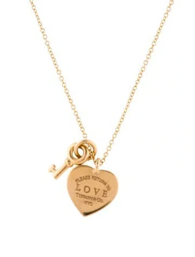 Pre-owned Tiffany & Co 18k Diamond Love Heart Tag Key Pendant Necklace, 18" In Multi