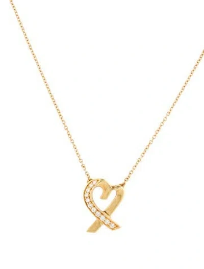 Pre-owned Tiffany & Co 18k Diamond Loving Heart Pendant Necklace, 16.25" In Multi