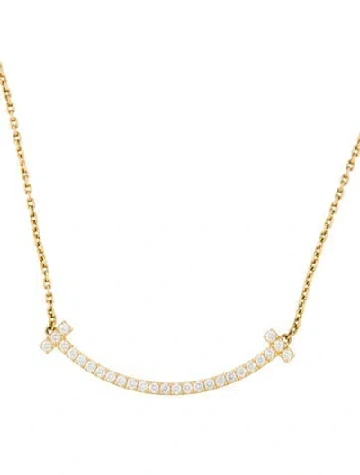 Pre-owned Tiffany & Co 18k Diamond Medium Smile Pendant Necklace, 18.5" In Multi