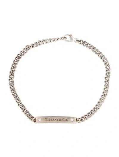Pre-owned Tiffany & Co 18k Diamond Micro Link Id Chain Bracelet, 7" In Multi